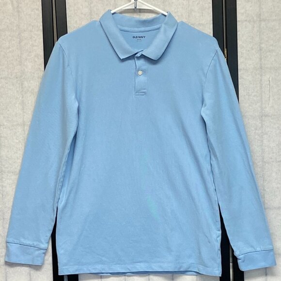 Old Navy Long Sleeve Two Button Stretch Knit Uniform Polo Shirt Light Blue  XXL - Picture 1 of 11